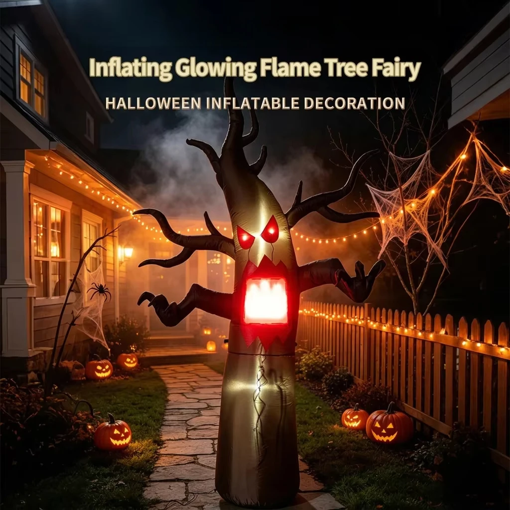 240CM Spooky Halloween Inflatable Tree Monster With LED Flame Light Blow up Yard Decoration for Garden Lawn Holiday Party