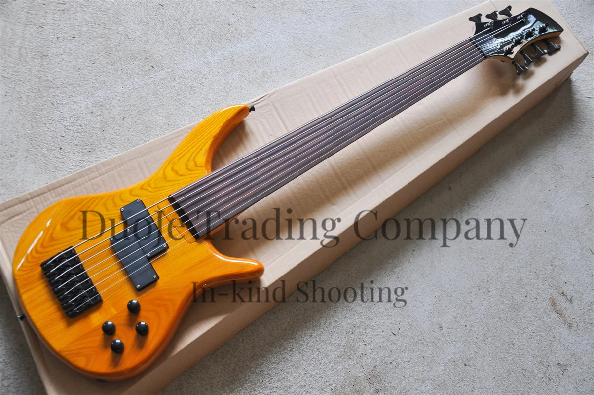 Fretless Electric Bass 7 string bass Ash wood body Rose wood fingerboard 24 Frets Black single bridge Maple neck support custom