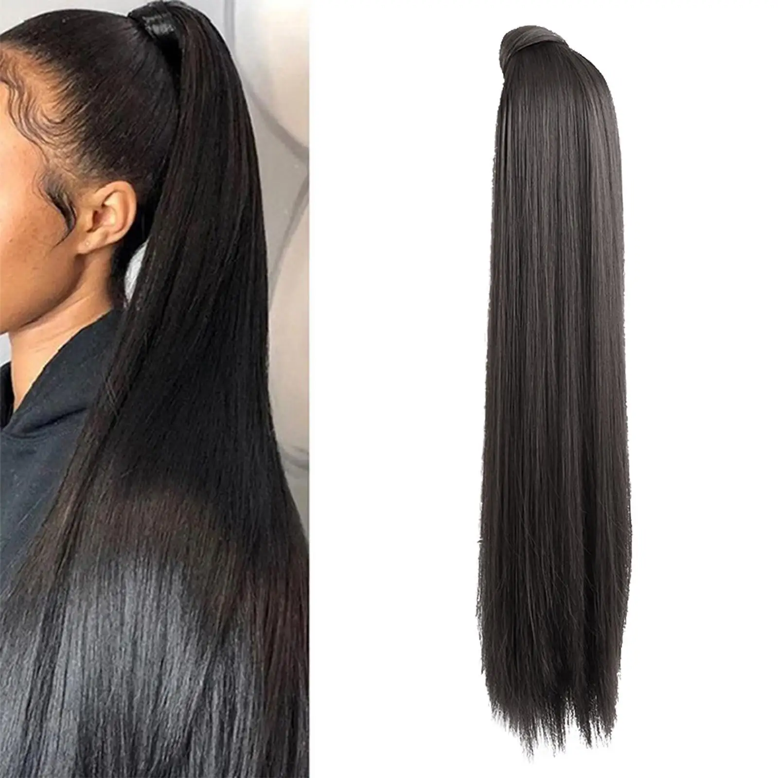 Extensão rabo de cavalo reto para mulheres, beleza suave como cabelo verdadeiro para meninas, 26 polegadas