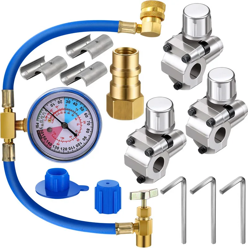 

BPV31 Bullet Piercing Tap Valve Kit U-Charging Tools Hose Refrigerant Valve Can Tap with Gauge R134a