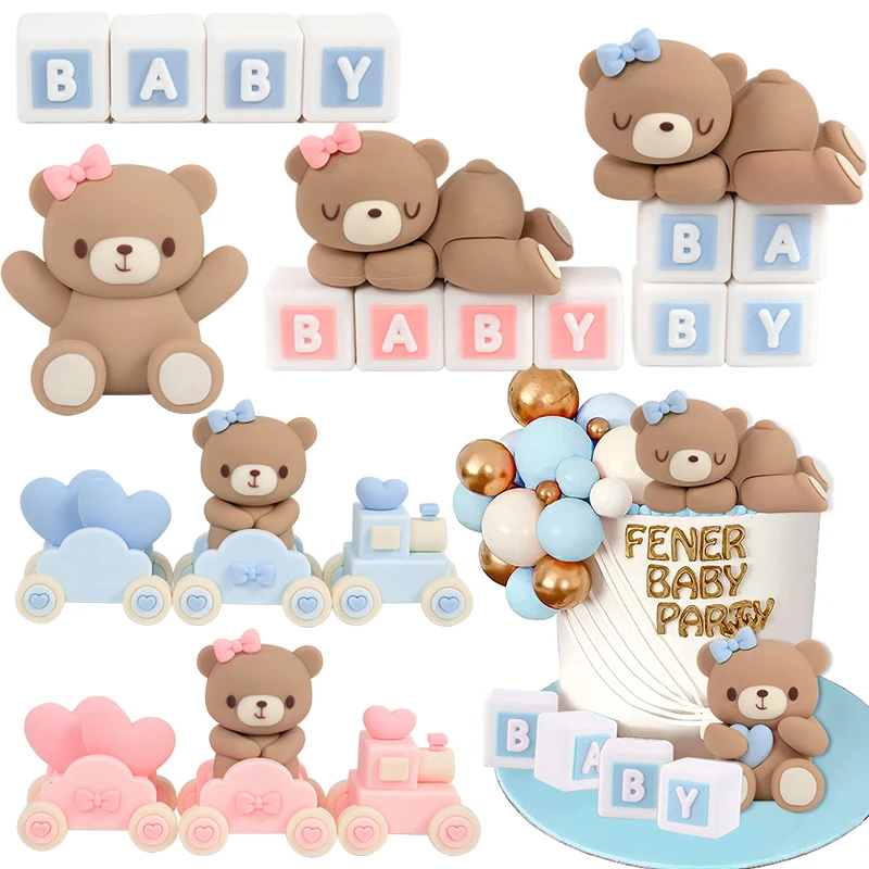 

Pink Blue Bear Cake Toppers Baby Bear Doll Cupcake Topper For Boy Girl 1st Birthday Baby Shower Party Cake Decor Valentines Gift