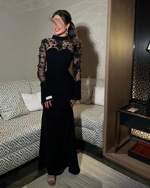 High Collar Prom Dresses Elegant Saudi Arabia Long Sleeves Evening Dress Scoop Neckline Wedding Party Dress customized 2025