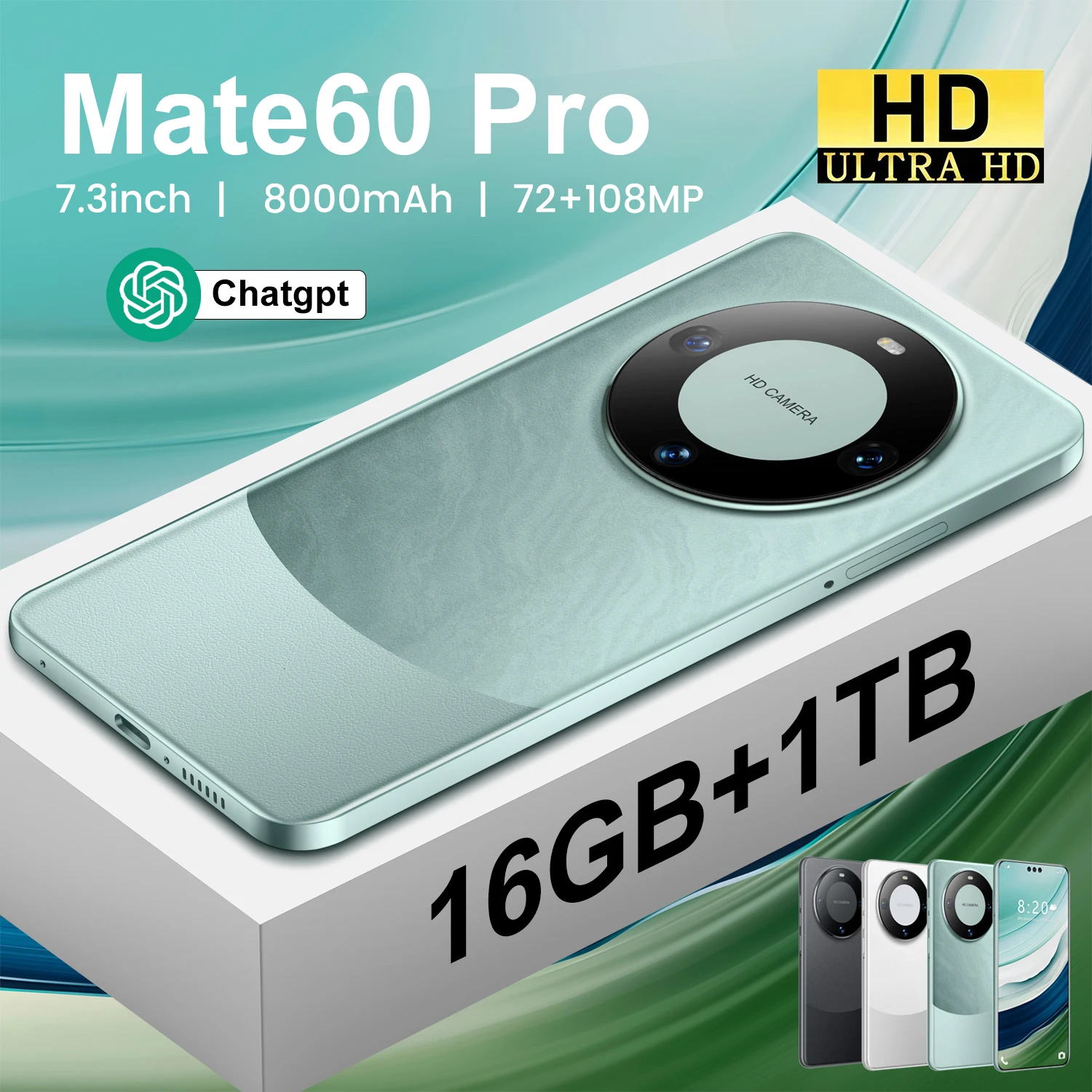 2024 Hot Selling Cellphone Mate 60 Pro 16GB+1TB 7.3 Inch Full Display Android 13.0 Mobilephone 5G Smartphone