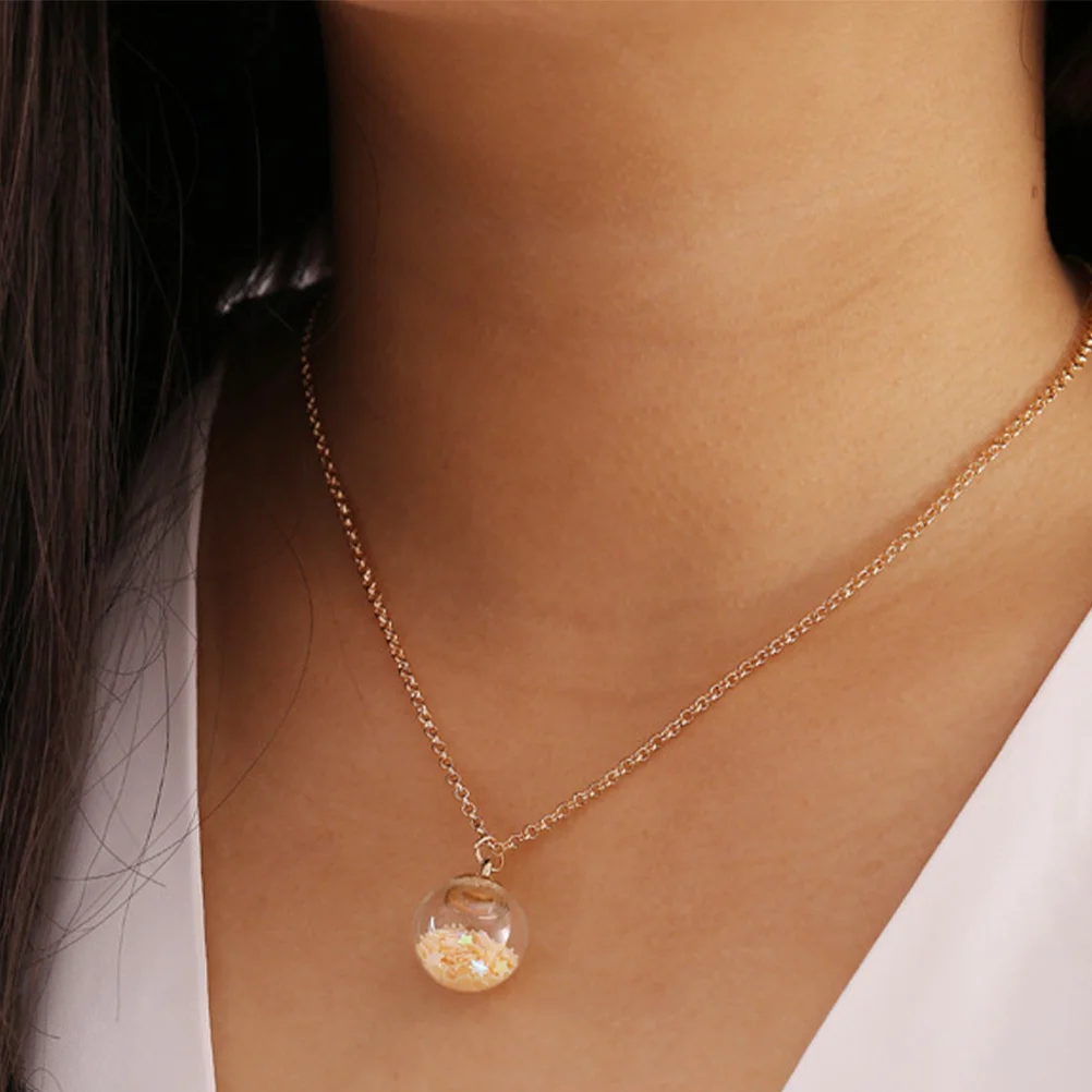 

Fluorescent Ball Hanging Pendant Yellow Vintage Necklace Stylish Creative Clavicle Chain Jewelry Women Prom Beach