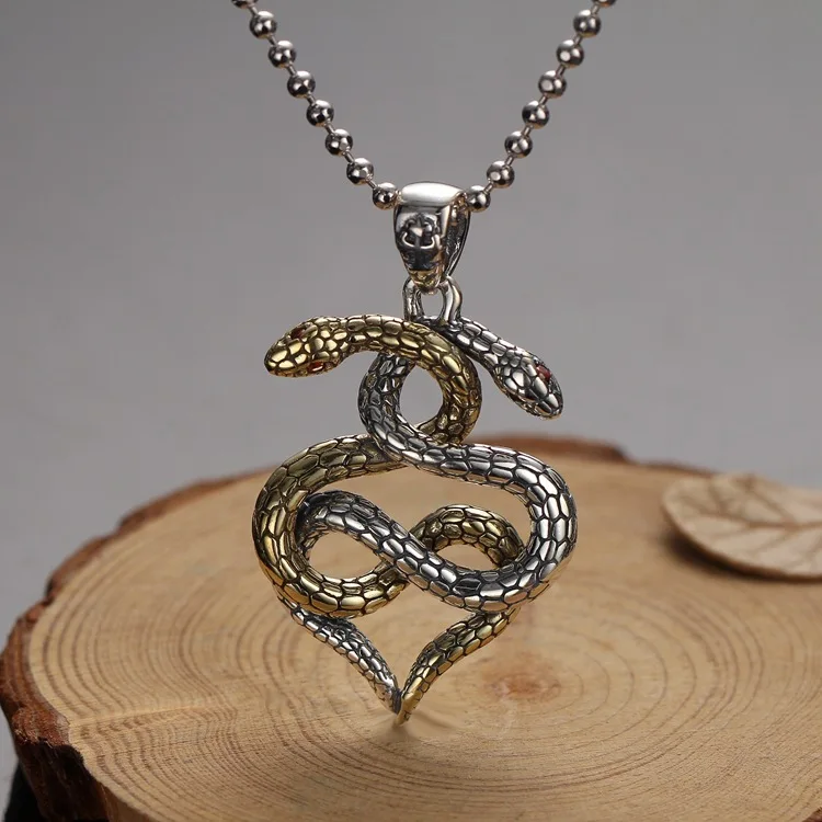 

Punk style trendys925 sterling silver double snake pendant twelve zodiac signs for men and women stylishcouple necklace