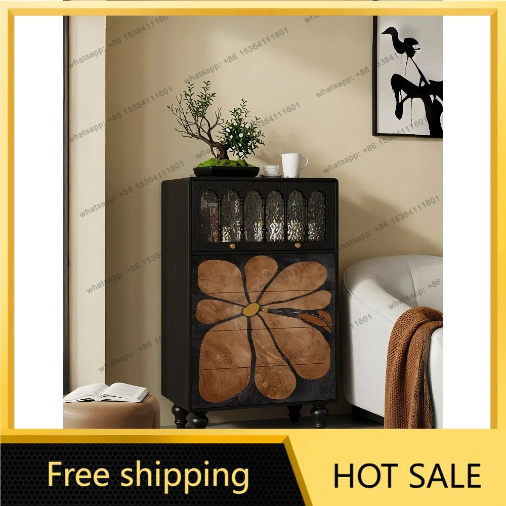 FG medieval French solid wood living room wall storage cabinet arch window display cabinet