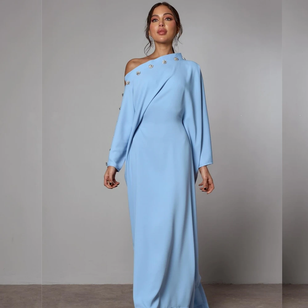 Customized  Evening Prom   Satin Beading Homecoming A-line One-shoulder Bespoke Occasion Gown Long es