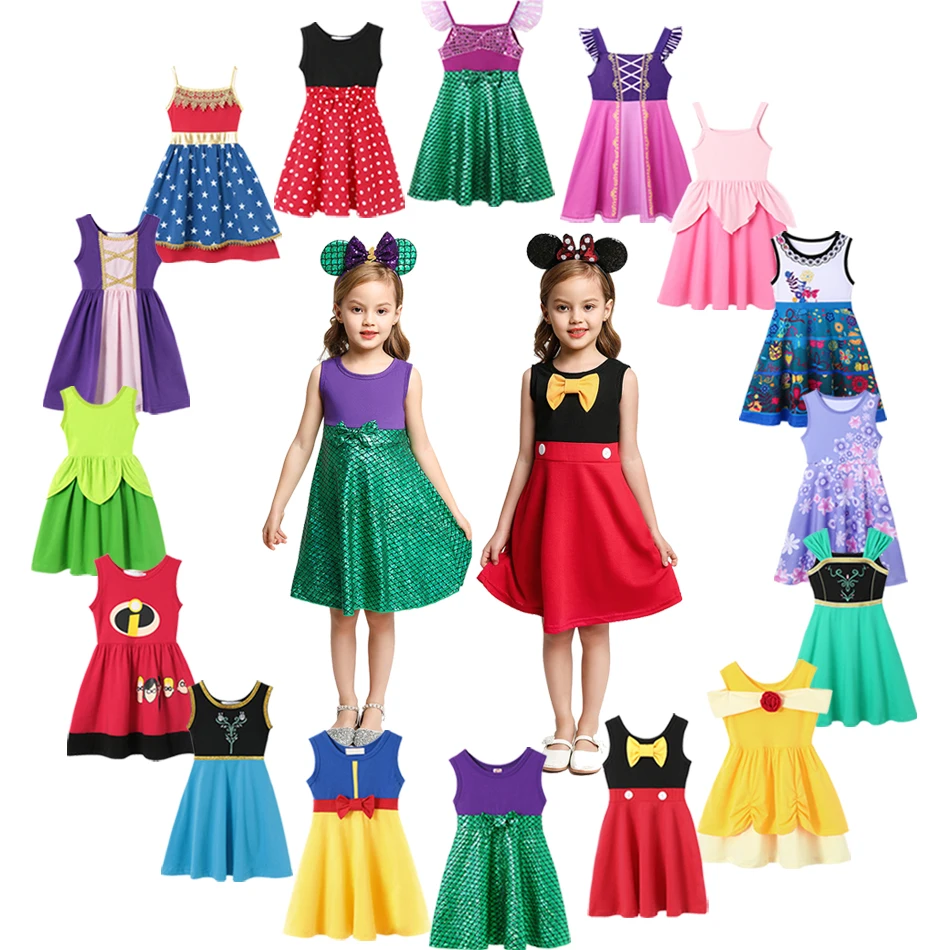 Girl Summer Ariel Princess Dress Clothing Rapunzel Elsa Anna Cosplay Birthday Party Mickey Minnie Dress