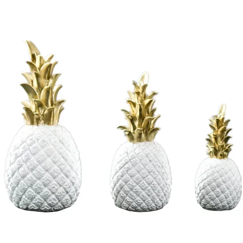 VILEAD 3 Size Resin Pineapple Miniatures Figurines Gold Black White Fruit Model Crafts for Home Decoration