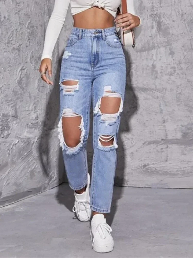 Jean taille haute en denim pour femme, pantalon évasé, streetwear long décontracté, coupe couvertes, jean baggy FjCapris, automne 2025
