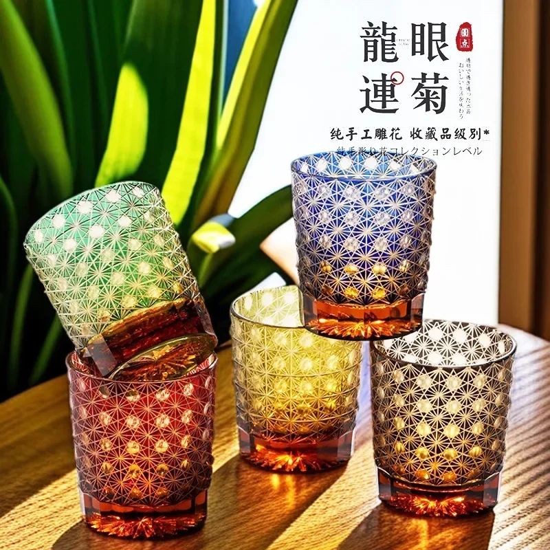 Japanese retro hand-carved amber chrysanthemum glass