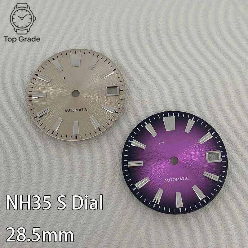 TG 28.5mm S Watch Dial Trapezoidal Strop Nail Pinstriped Sunburst Watch Dial for NH35/NH36/4R/7S Movement Modified Repair