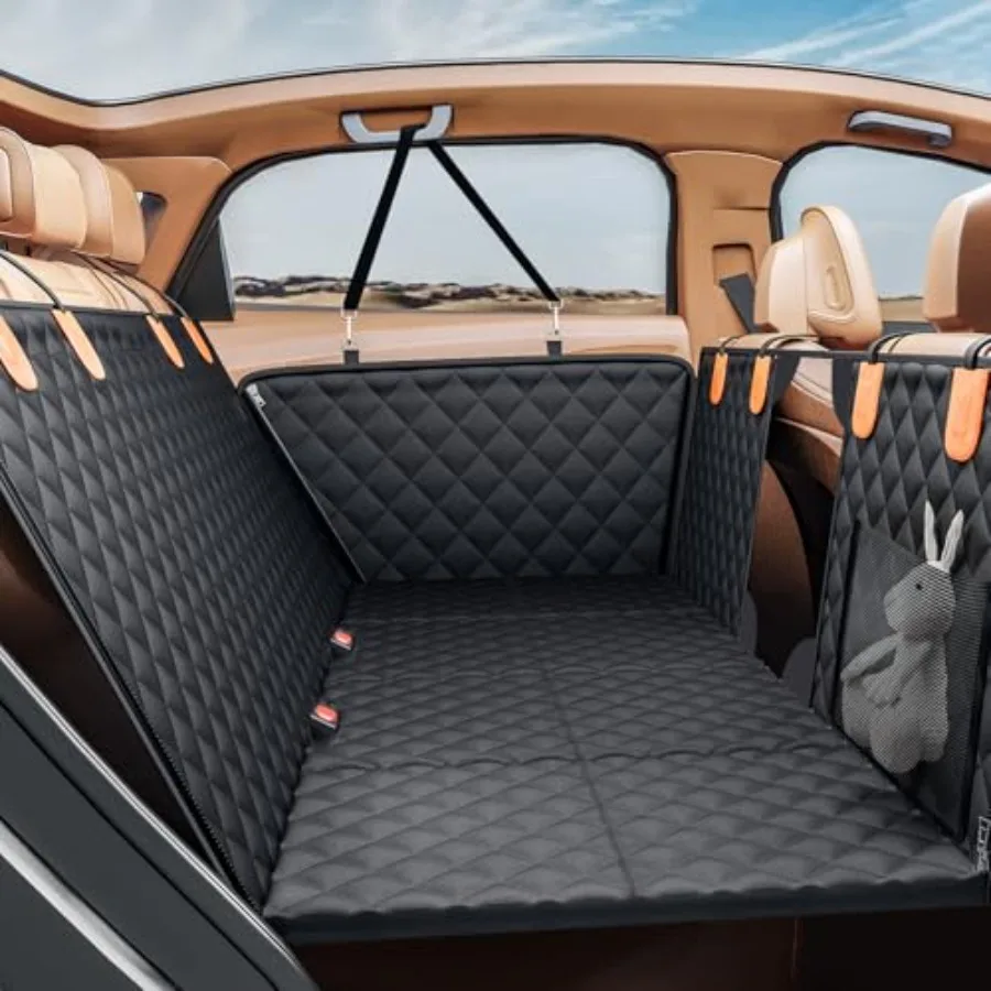 

Back Seat Extender for Dogs, Hard Bottom Dog Car Seat Cover - Supports 400lbs, Rear Seat Pet Cover with Mesh Window, Waterproof