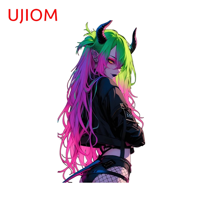 UJIOM Neon Seductive Devil Girl Wall Sticker Unique Fahsionable Solar Panel Trunk Window Decal Scratch-proof Vinly House Decor