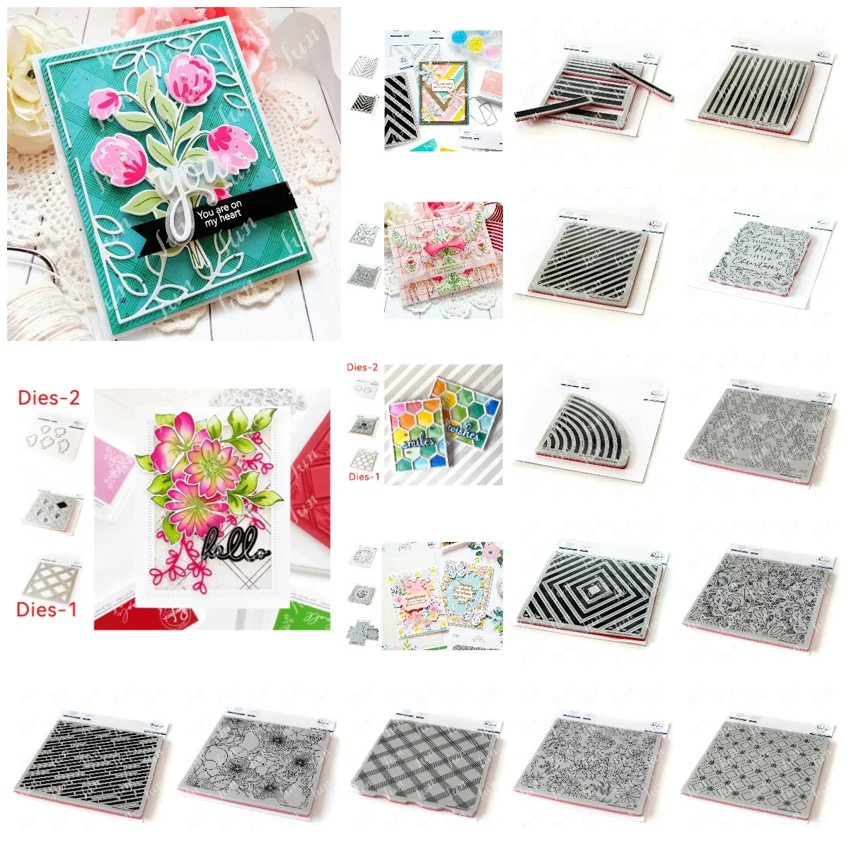 Christmas Floral Vines Rainbow Diamonds Bars Tiles Hexagon Frame Metal Cut-Dies Clear-Stamps Stencils for DIY Scrapbooking Cards