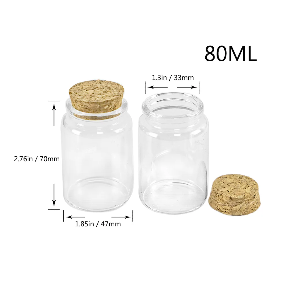 6 Pieces 47*70mm 80ml Cork Glass Bottle Stopper Spicy Storage Jar Bottle Containers Glass Spice Storage Jars Vials DIY Craft