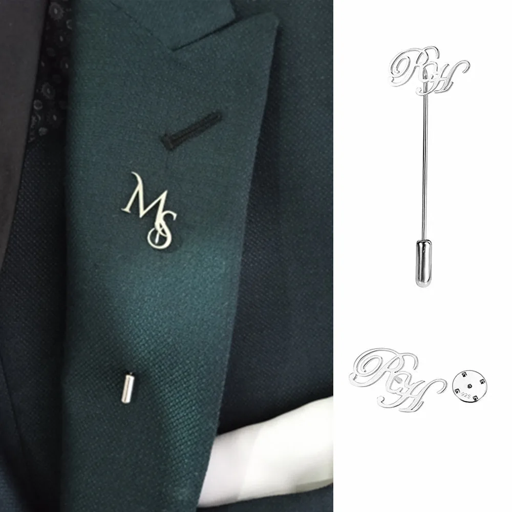 Personalized Initial Letter Lapel Pin Wedding Gifts Groom Bride Custom Name Brooch Stainless Steel Stick Pin For Women Men