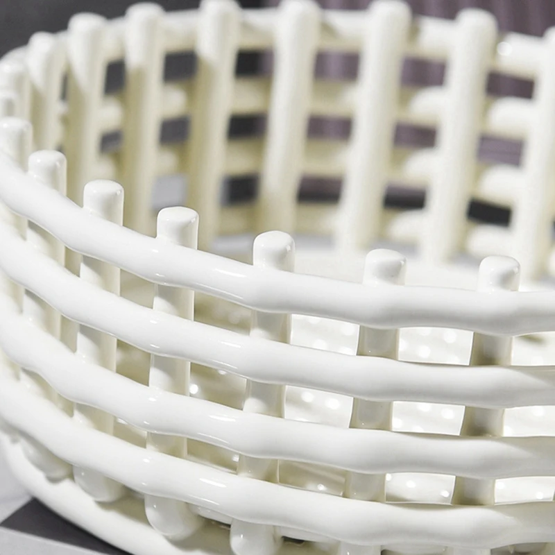 ABNO-Semplice cestino portaoggetti in ceramica intrecciata, portaspazzolino, vassoio per frutta scavato, cestino per drenaggio domestico, organizer da tavolo