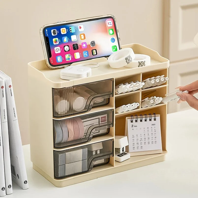 

Multi-layer Drawer Type Desktop storage box , Office Large Capacity Cream Wind Stationery organizer 2PCS/3PCS