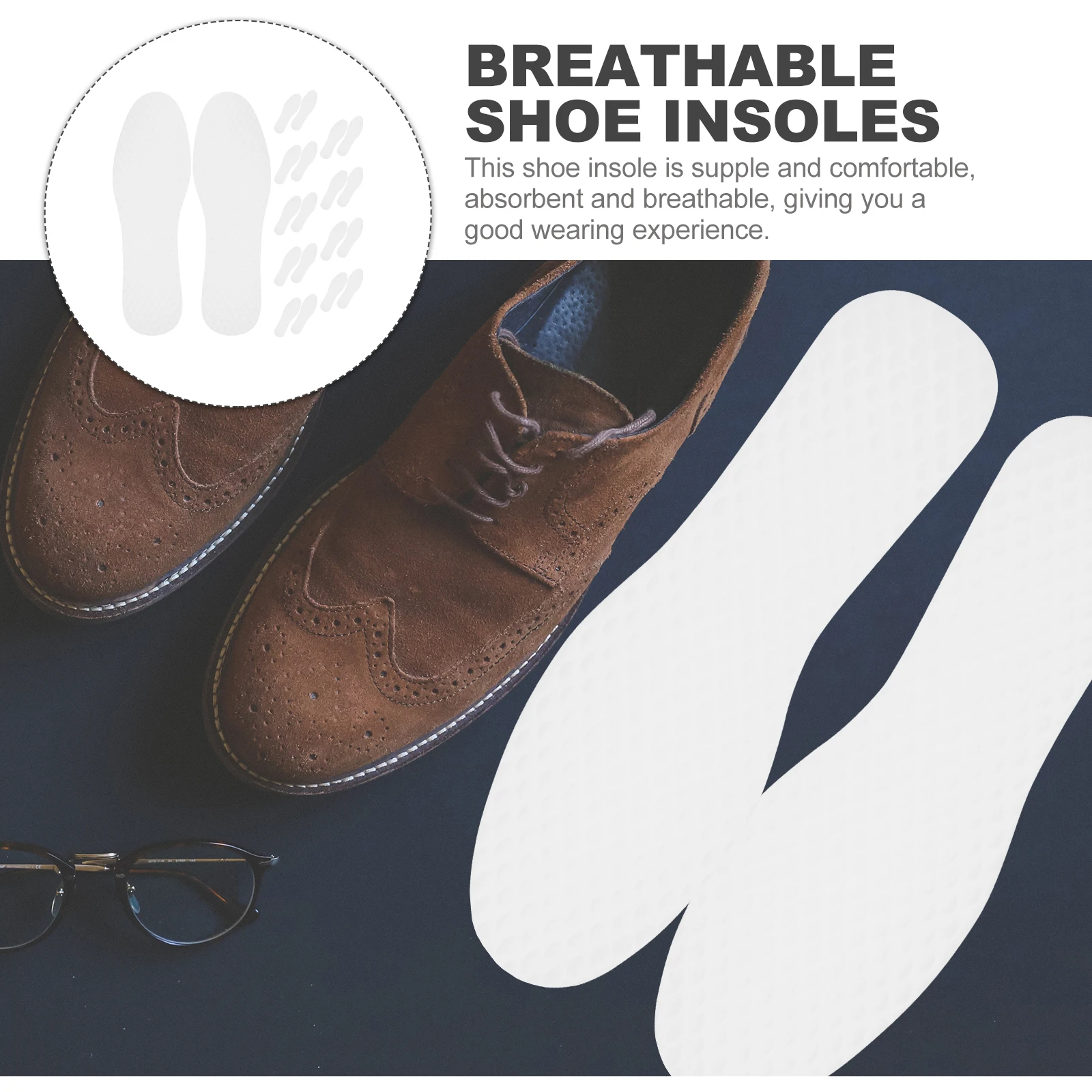 

20 Pairs Breathable Sweat-absorbent Insoles Thin Liners White Paper 40 Code Size Disposable Replaceable Shoe Inserts for Men