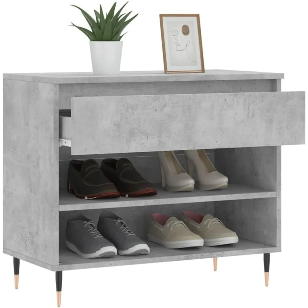 خزانة تخزين الأحذية باللون الرمادي الخرساني المعاصر | منظم مدخل خشبي هندسي بأرجل معدنية | مقصورات واسعة ل #4
