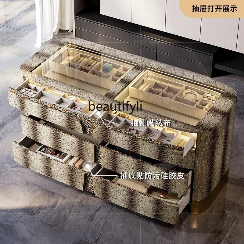 

32High-end light luxury floor jewelry cabinet Italian high-end custom drawer storage chest cabinet