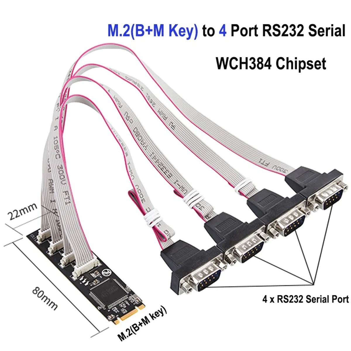 

M.2 M+B Key to 4x RS232 Serial Adapter Card M.2 Expansion Card 4 Port Serial RS232 M.2 Controller Card for Desktop