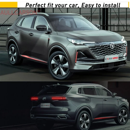 Imagen 2 del producto Pegatinas de cuero para el alféizar de la puerta del coche, placa de protección, accesorios de tira de umbral de fibra de carbono para Changan CS55 Plus 2022 2023 2024