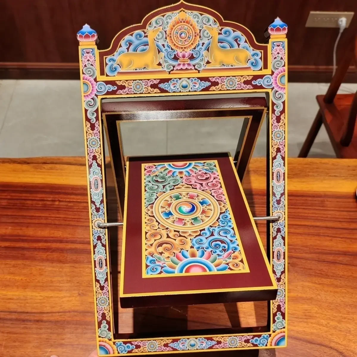 Solid Wood Floral Prints Thickened Bookcases Deer Pattern Foldable Chair Bookcases Vintage Creative High-quality Home Furniture