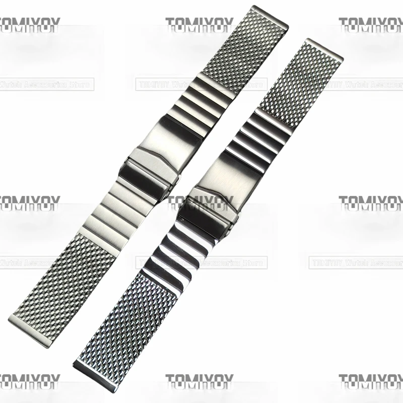 

New high-quality thickened model 20 22MM Silver Black Flat End Brushed Polished Solid Stainless Steel Watch Band