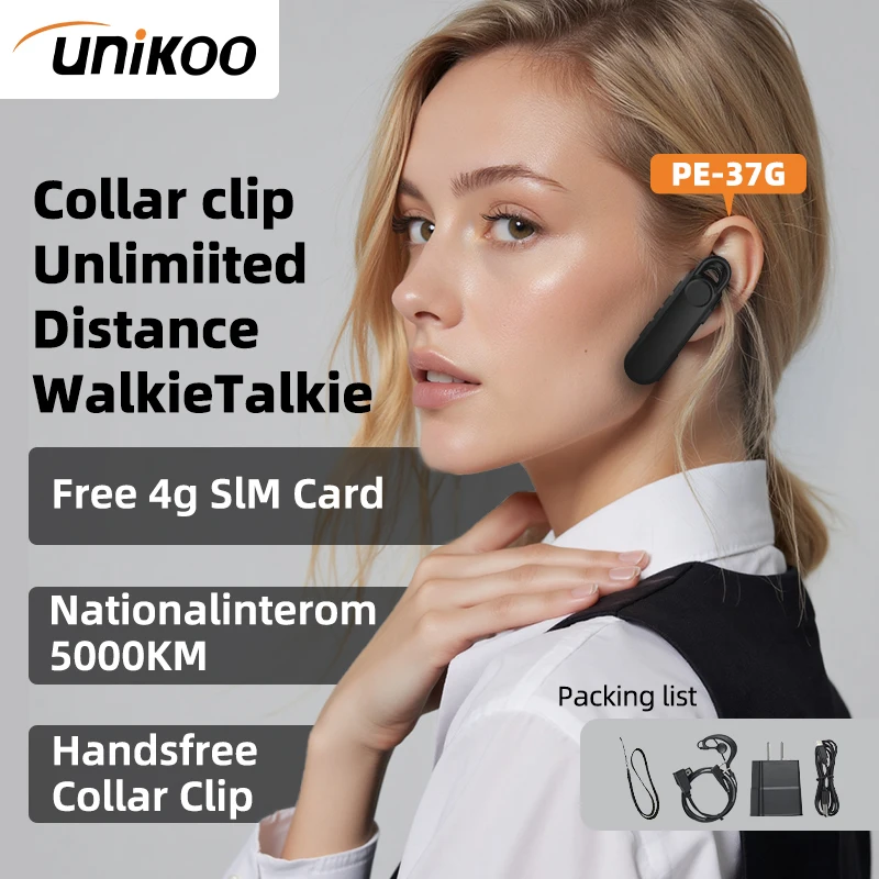 

Unikoo PE-37G Handsfree Collar Clip 4G Global Network Radio Walkie Talkie POC Radio Transceiver with Earphone Free Sim Card