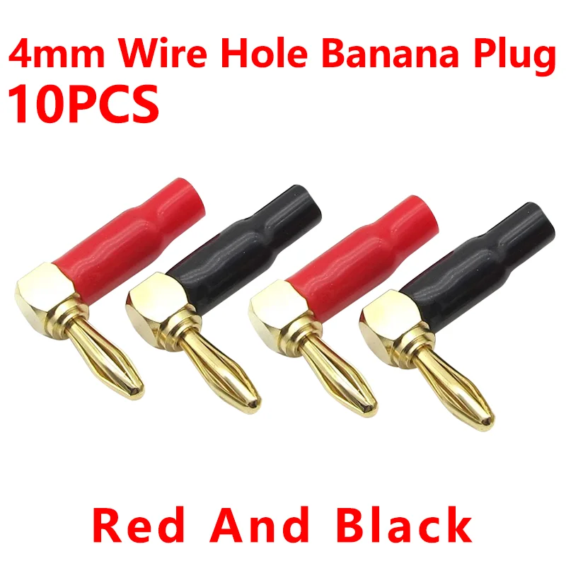 

10Pcs/4mm Wire Hole Banana Plug 90 Degree Bend Right Angle Gold Plated Connector with Soft Plastic Sheath