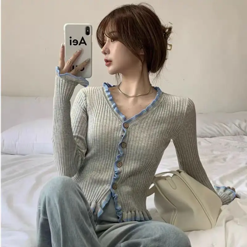 

Knitted Cardigan Women Casual Korean Style Preppy Style Elegant Versatile Autumn Comfortable Chic Long-Sleeved Youthful