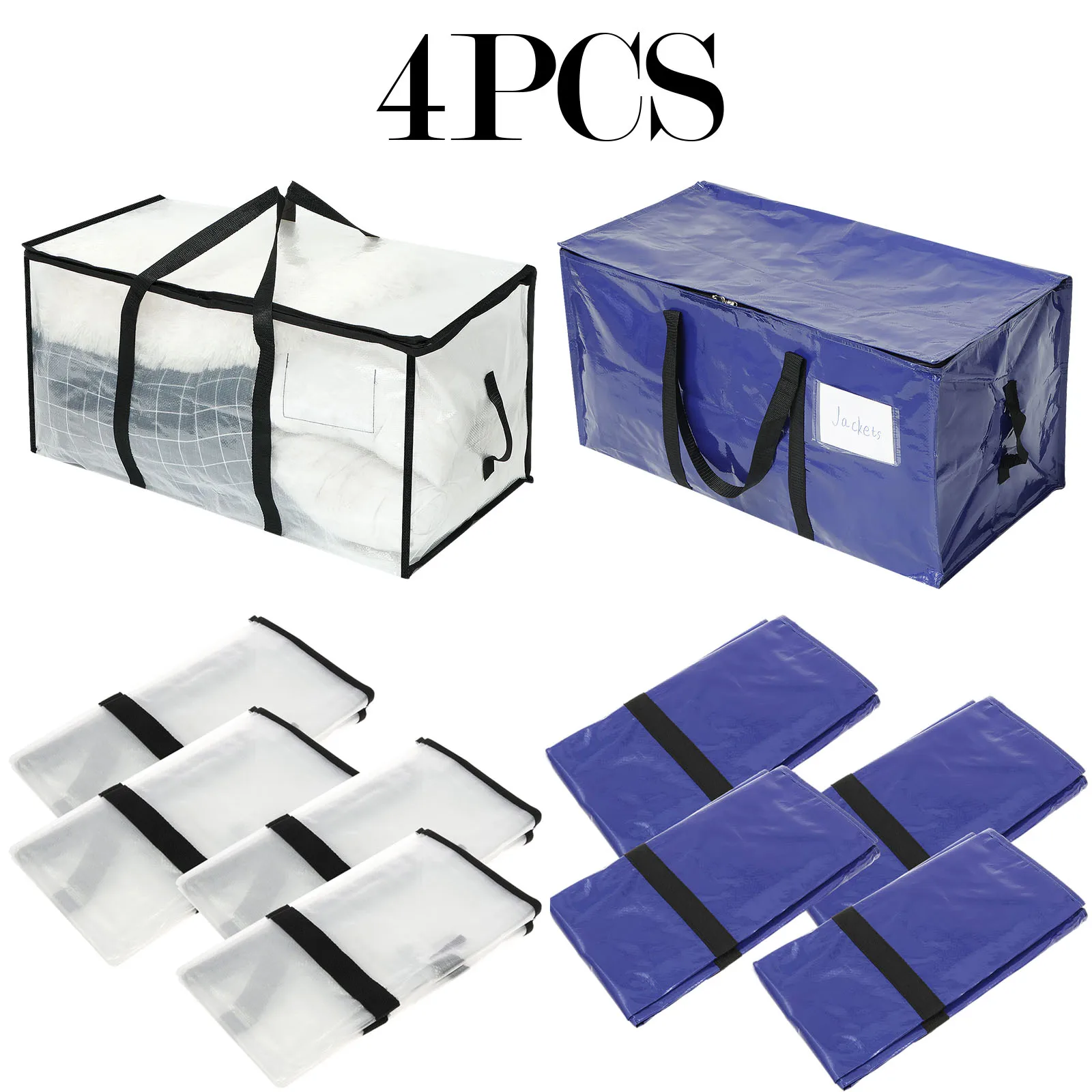 

4Pcs Waterproof Woven storage bag Large Space Heavy Duty 3 Side Zip Design Moving Organiser for Luggage Clothes Bedding