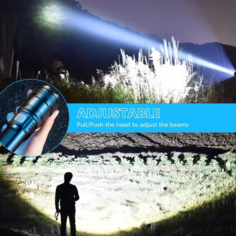 Powerful LED Flashlight Built-in 26650 Battery Powered 4 Lighting Modes USB Rechargeable Flashlights Waterproof Torch