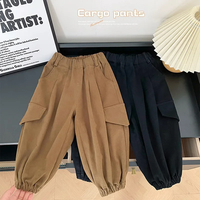 Fall 2023 New Children's Pants Children's Net Red Tooling Style Casual Pants Boys Spring and Autumn All-Match Trousers Cotton