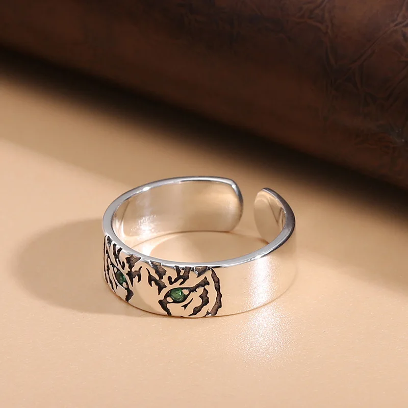 

S925 sterling silver zodiac year tiger head ring for men and women fashionk-style index finger ring men's distressed accessories