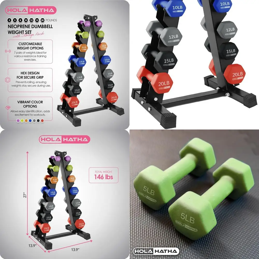 

Complete 5-Piece Neoprene Dumbbells Set with Storage Rack - 2 to 10 Pounds for Home Fitness and Toning in Pastel Colors