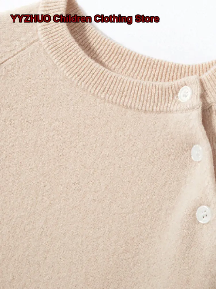 Suéter de cachemira de cuello redondo para niños, color sólido, cálido para otoño e invierno, para niños mayores, con dobladillo inclinado.