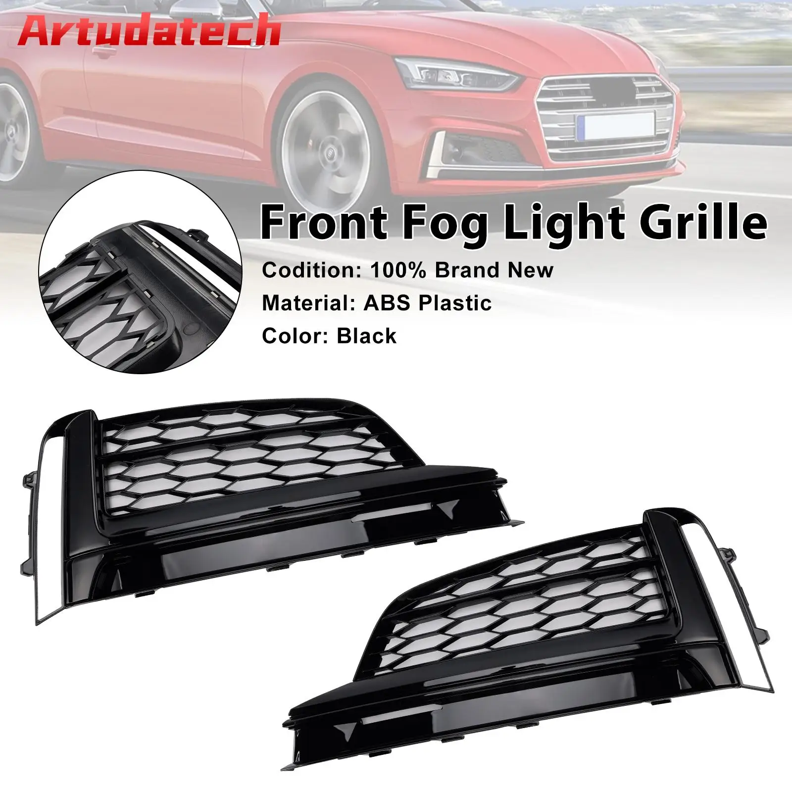 

Artudatech 2PCS Front Bumper Fog Light Grille Cover Fit Audi A5 S-Line S5 2018-2019 Car Accessories