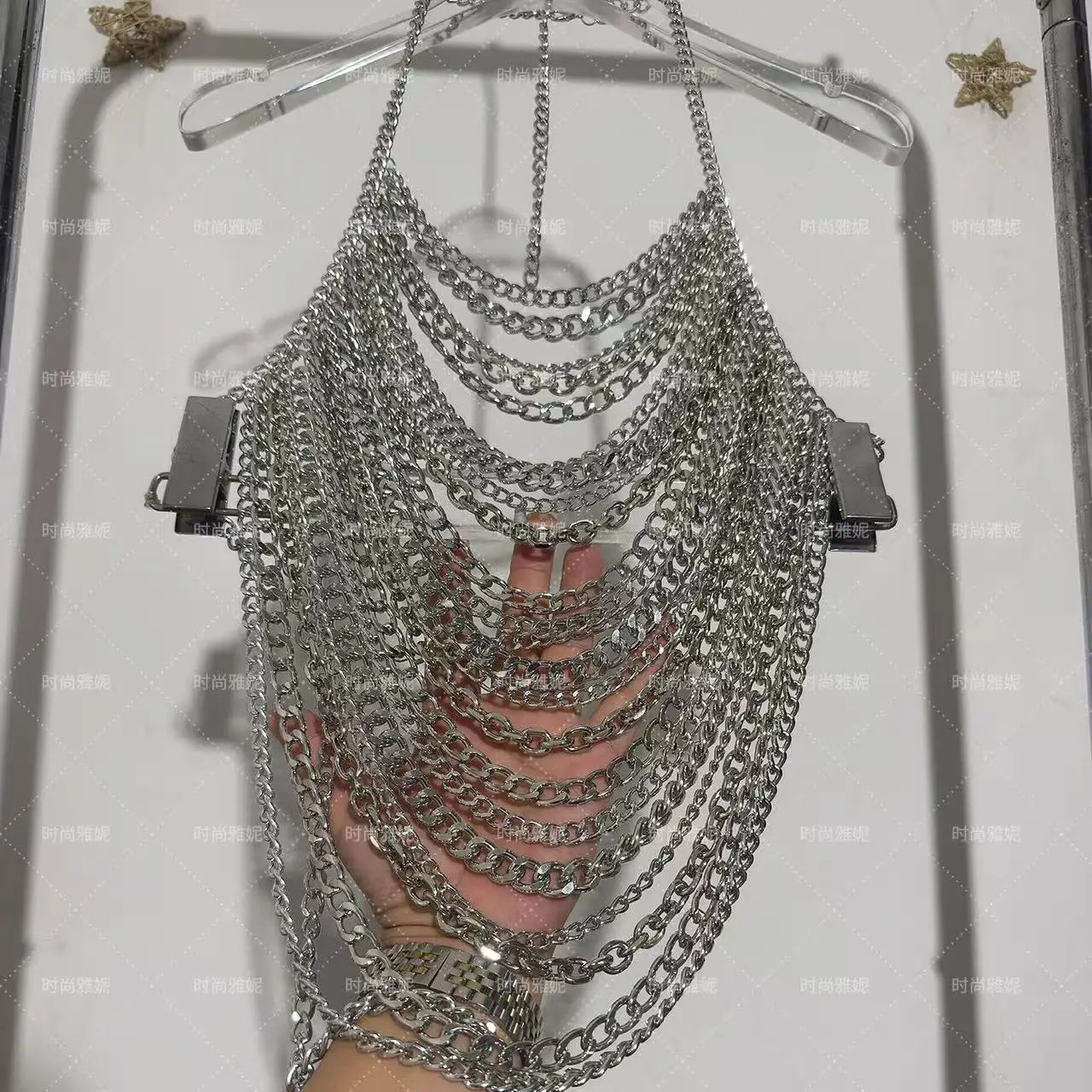 Top Senza Spalline Sexy con Catena per il Corpo, Abbigliamento Trendy per Performance, Intimo con Schiena Scoperta