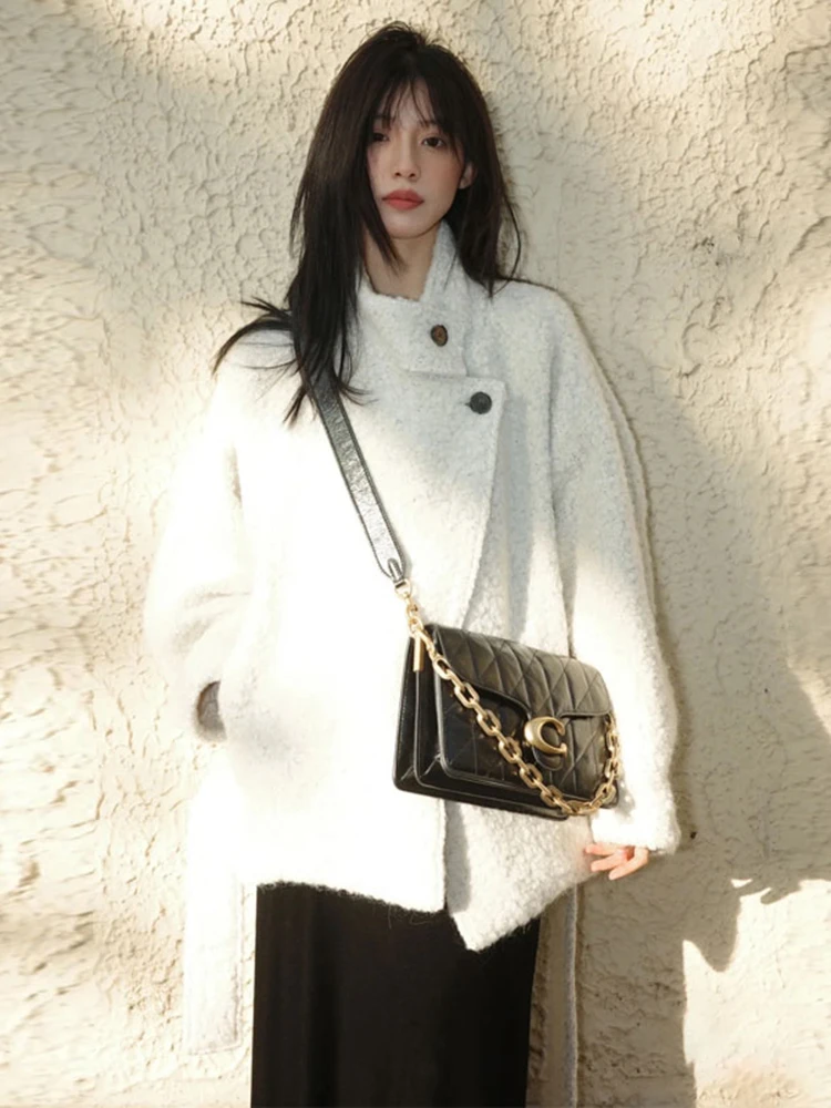 

Корейское шерстяное пальто с воротником-стойкой, женское зимнее новое свободное шерстяное пальто, повседневное модное теплое длинное пальто све