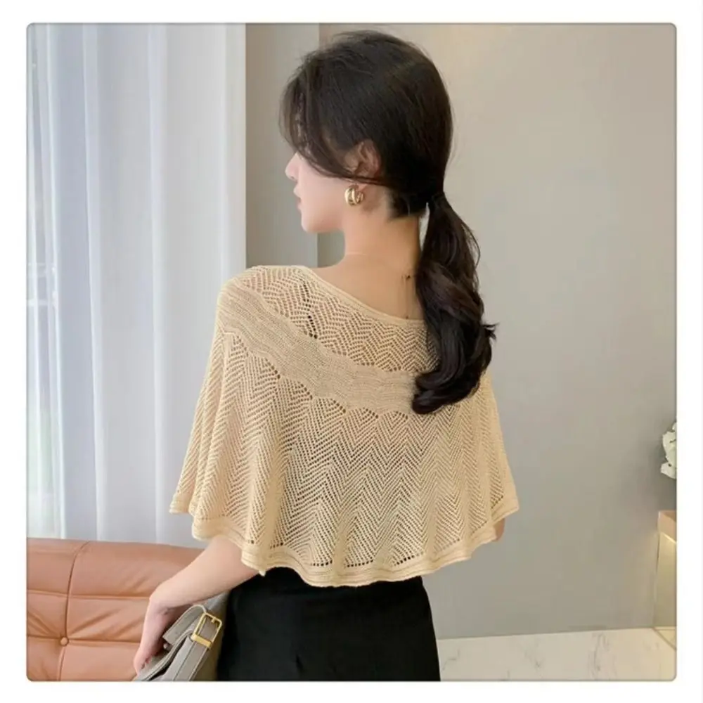 Open Knit Korean Style Cut-out Shawl Knitted Sun-Proof Shawl Ice Silk Cool Hood Scarf Women\'s Loose Shawl