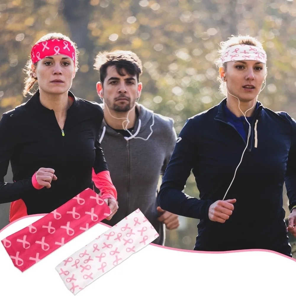 

Polyester Breast Cancer Awareness Headband Elastic Sweat-Wicking Wide Hair Wrap Printed Non-Slip Hair Accessories Yoga