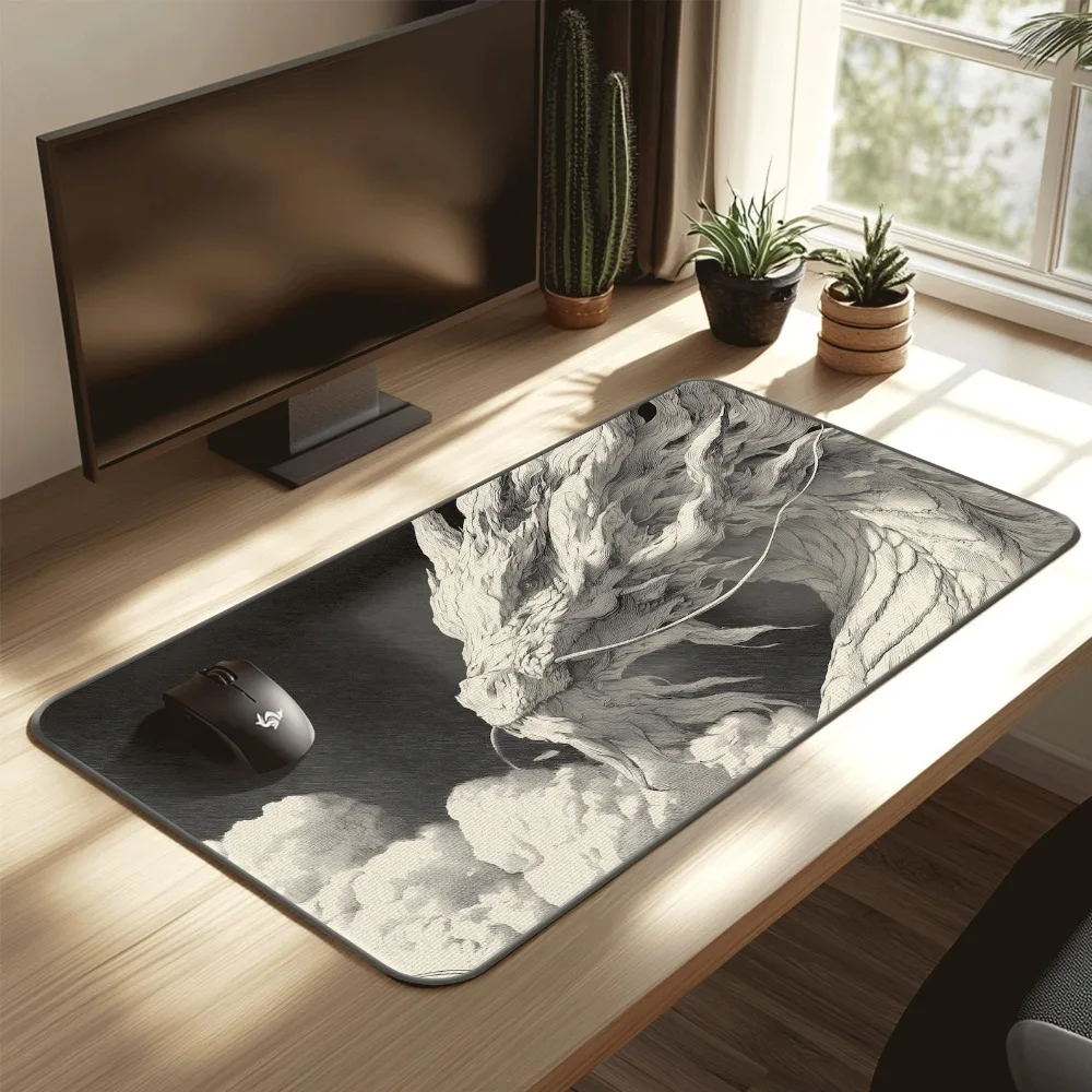 White Dragon Desk Mat Japanese Ink Art Mousepad alfombrilla ratón ordenador mousepad escritorio tapis de souris