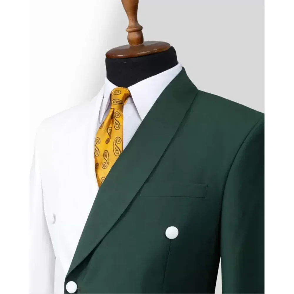 Trajes formales para hombre, esmoquin de doble botonadura de último diseño blanco y verde para boda, novio, chal, solapa, fiesta, traje masculino ajustado