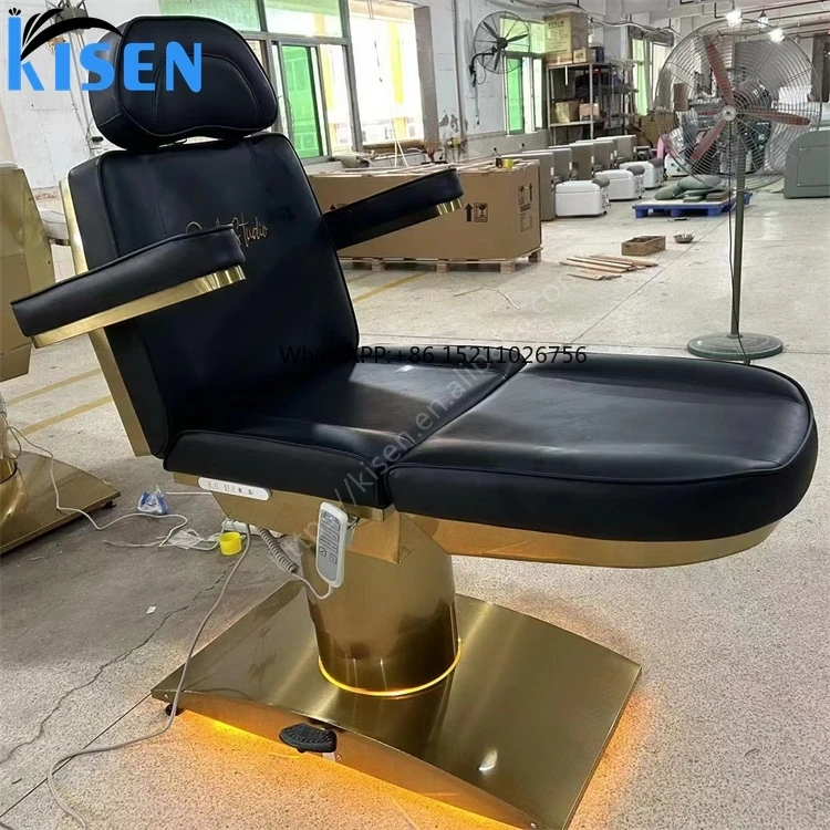 luxury Led Light Electric massage black facial chair beauty table face eyelash bed with 3 motors for spa beauty salon