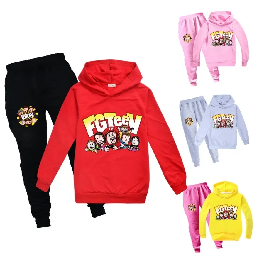 

Cartoon Sweatshirt Cotton Hoodies Kids Clothes Tops+Pants Baby Toddler Boy Clothing Sets Boys Girls FGTEEV Outfits Tracksuit