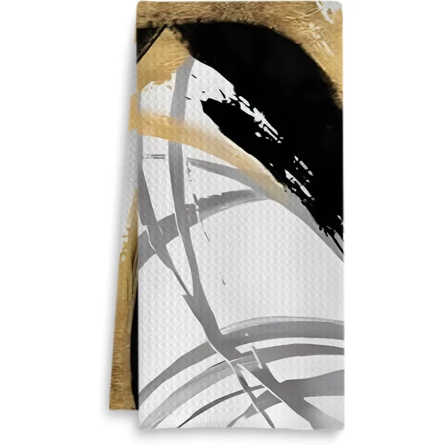 

Modern Black and Gold Kitchen Towel Abstract Black White and Gold Hand Towels for Bathroom Decor Minimalist Dish Towels for Kit