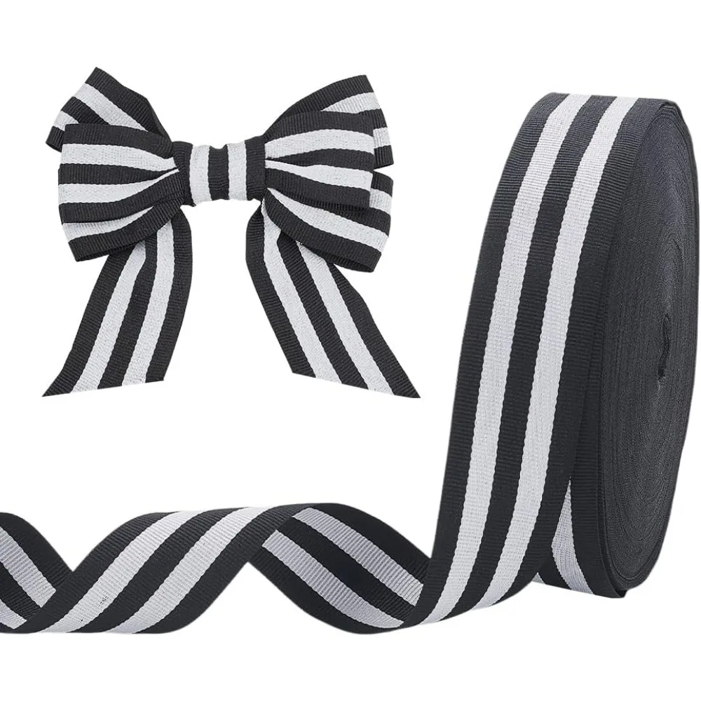 1,57 Zoll gestreiftes Band, 50 Yards, schwarz-weißes Ripsband, klassisches gestreiftes Band, Bastelband für Geschenkverpackungen, Schleifengirlande